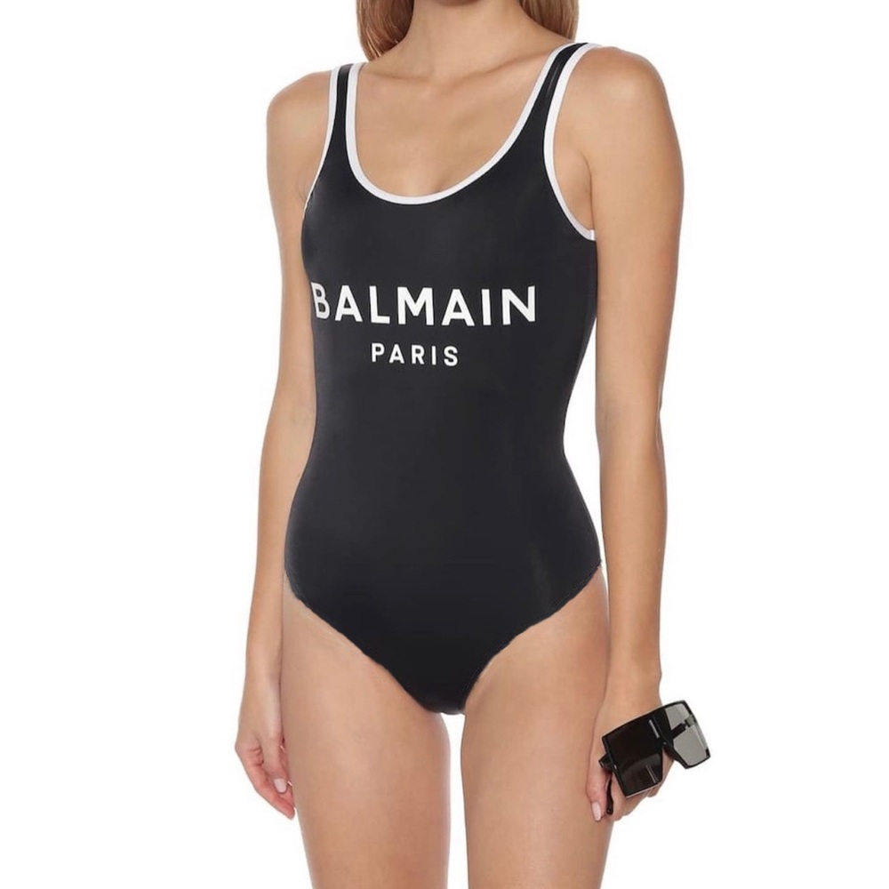Balmain Classic Black Swimsuit with Logo and trim Size 34 or XS